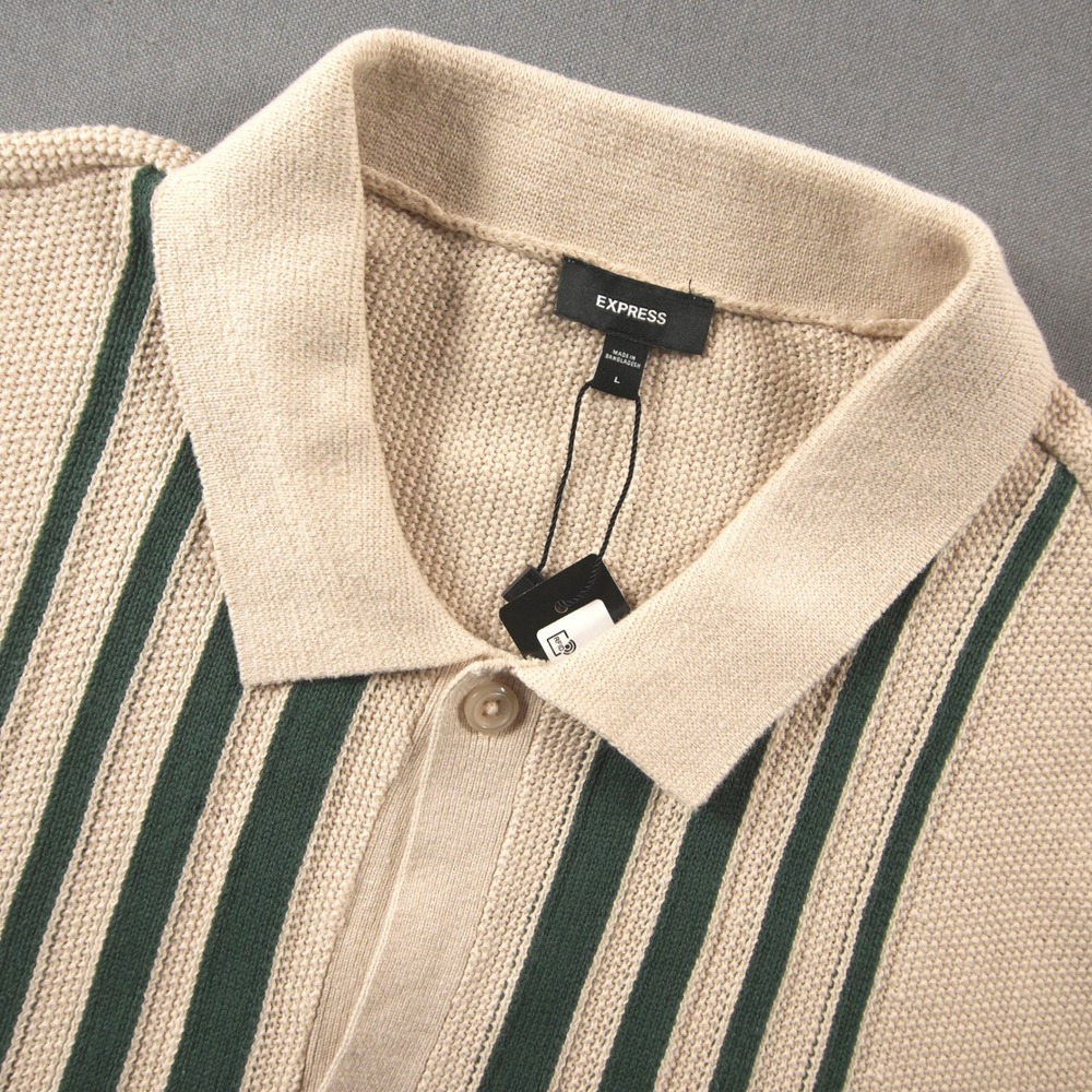 Express Knit Vertical Striped Button Down Men Shirt L Vacation Retro Prep Beach